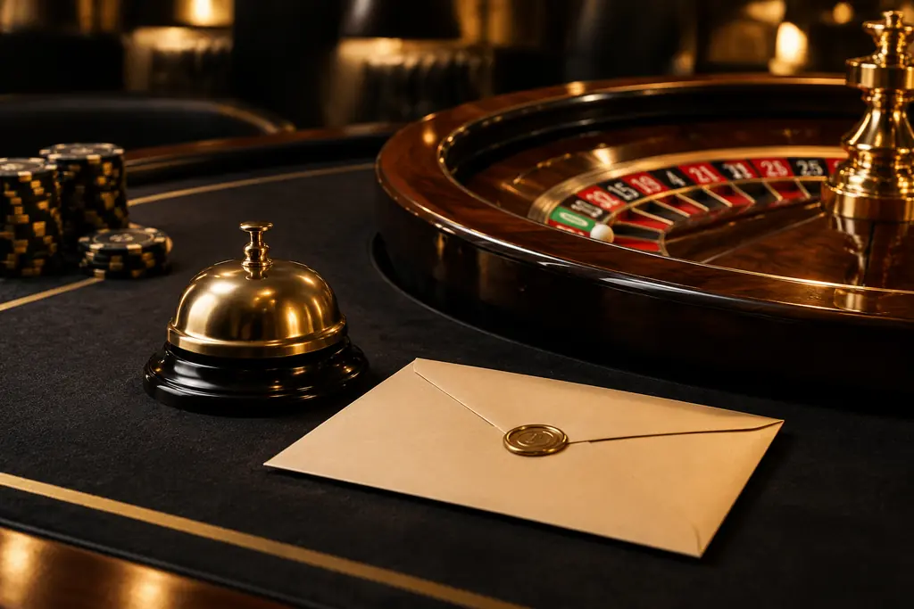 Ilustrasi bel layanan dan amplop di samping roda roulette